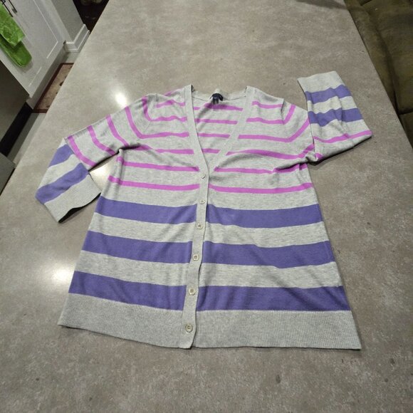 GAP Women's 100% Cotton Multi-Strip V-Neckline Long Sleeves Cardigan - Medium - Picture 8 of 14